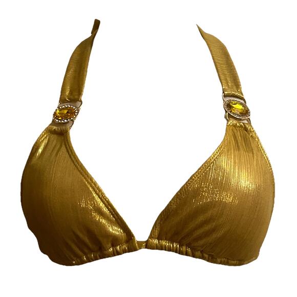 Sexy Women's Metallic Gold Bikini Set & Crystal Headband,triangle Halter, Large - Picture 5 of 14